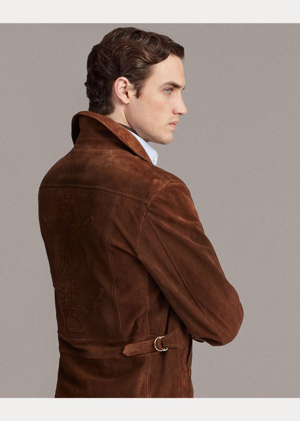 Kurtki Ralph Lauren Suede Newsboy Jacket Męskie Brązowe | PJPJ5416