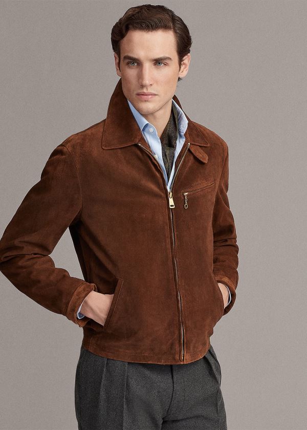 Kurtki Ralph Lauren Suede Newsboy Jacket Męskie Brązowe | PJPJ5416