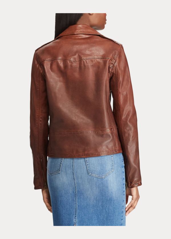 Kurtki Ralph Lauren Tumbled Lambskin Jacket Damskie Brązowe | QFFM3560