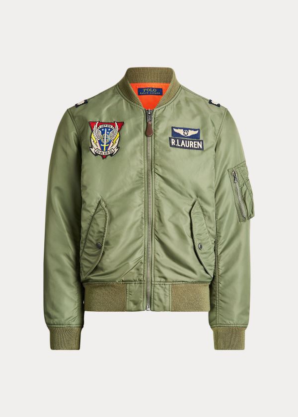 Kurtki Ralph Lauren Twill Bomber Jacket Męskie Oliwkowe Pomarańczowe | PCLN1719