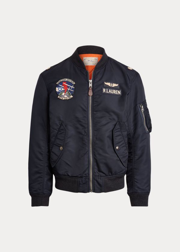 Kurtki Ralph Lauren Twill Bomber Jacket Męskie Granatowe Pomarańczowe | PDYZ6911