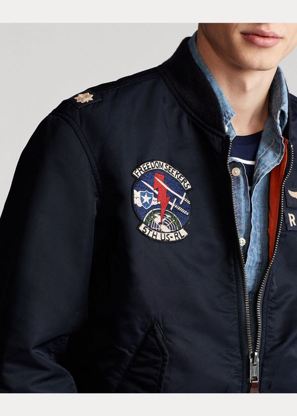 Kurtki Ralph Lauren Twill Bomber Jacket Męskie Granatowe Pomarańczowe | PDYZ6911