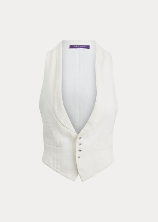 Kurtki Ralph Lauren Wilma Linen Vest Damskie Białe | FJCT0652