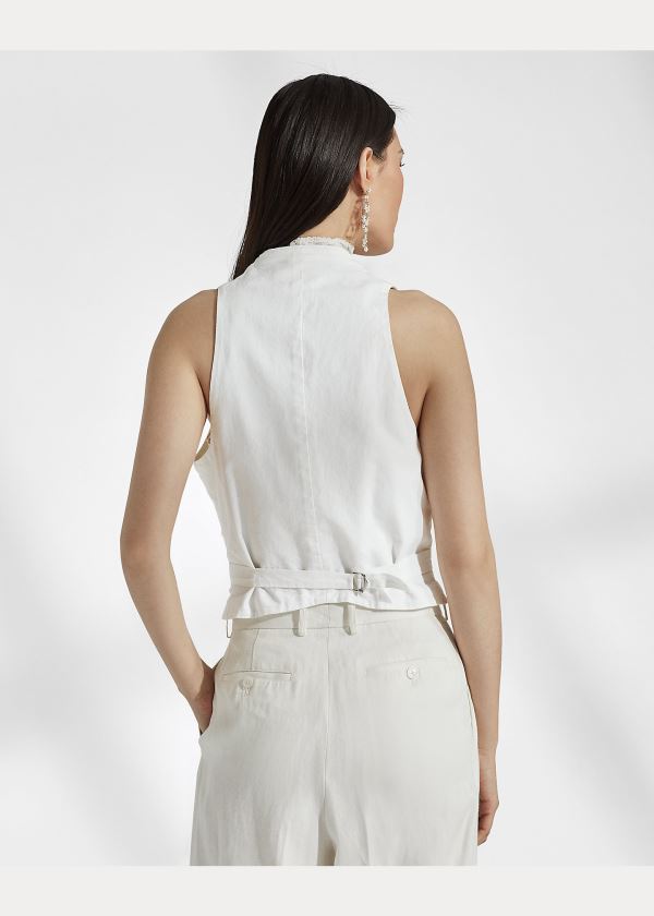 Kurtki Ralph Lauren Wilma Linen Vest Damskie Białe | FJCT0652