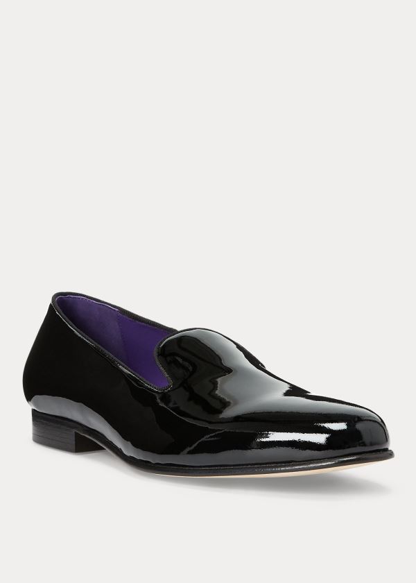 Loafersy Ralph Lauren Alonzo Patent Leather Slipper Męskie Czarne | CPYW5666