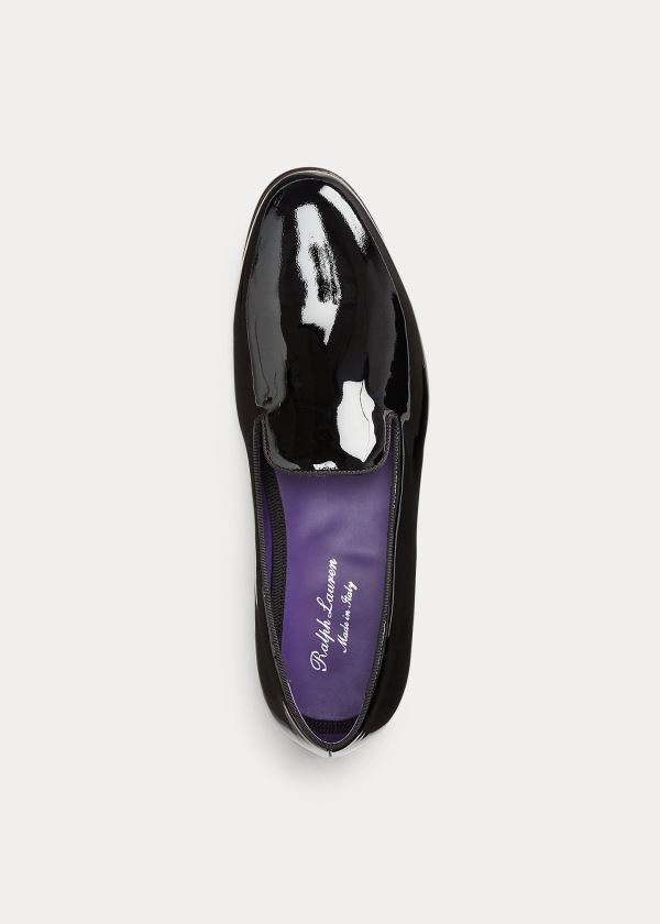 Loafersy Ralph Lauren Alonzo Patent Leather Slipper Męskie Czarne | CPYW5666