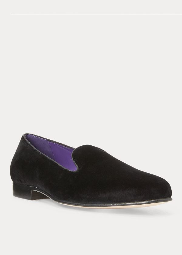 Loafersy Ralph Lauren Alonzo Velvet Slipper Męskie Czarne | UTWQ4248