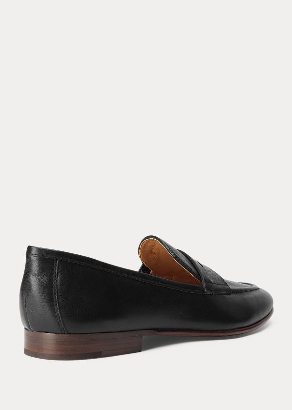 Loafersy Ralph Lauren Ashtyn Leather Penny Loafer Damskie Czarne | ULFO6826