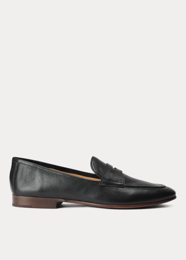 Loafersy Ralph Lauren Ashtyn Leather Penny Loafer Damskie Czarne | ULFO6826