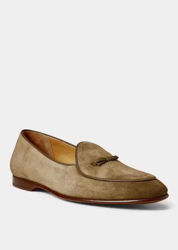 Loafersy Ralph Lauren Belvin Suede Slipper Męskie Oliwkowe | YLBS1870