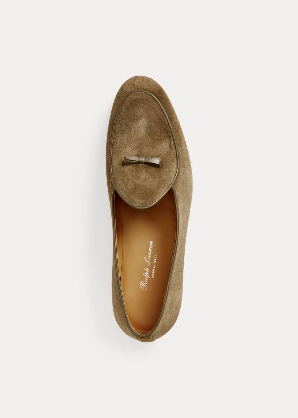 Loafersy Ralph Lauren Belvin Suede Slipper Męskie Oliwkowe | YLBS1870