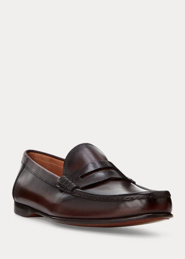 Loafersy Ralph Lauren Chalmers Calfskin Penny Loafer Męskie Ciemny Brązowe | QNUP5062