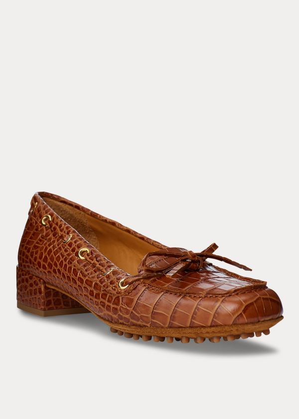 Loafersy Ralph Lauren Lyssa Embossed Calfskin Loafer Damskie Brązowe | MMHP2805