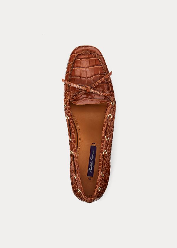 Loafersy Ralph Lauren Lyssa Embossed Calfskin Loafer Damskie Brązowe | MMHP2805