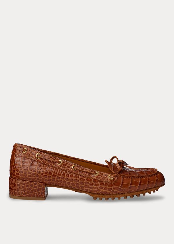 Loafersy Ralph Lauren Lyssa Embossed Calfskin Loafer Damskie Brązowe | MMHP2805