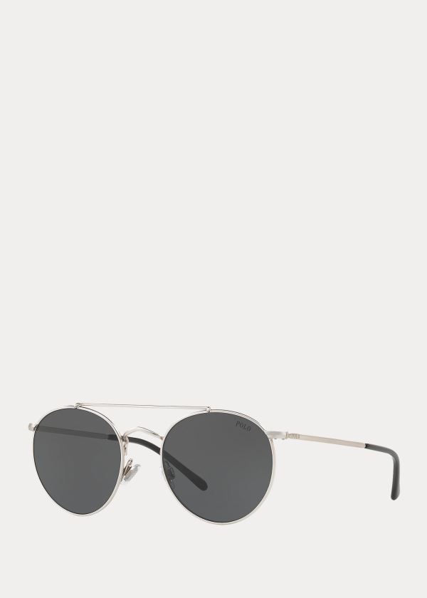 Okulary Przeciwsłoneczne Ralph Lauren Double-Bridge Round Sunglasses Damskie Srebrne | PSPU8750