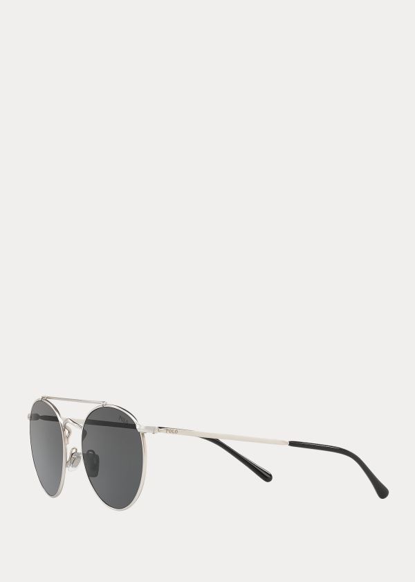 Okulary Przeciwsłoneczne Ralph Lauren Double-Bridge Round Sunglasses Damskie Srebrne | PSPU8750