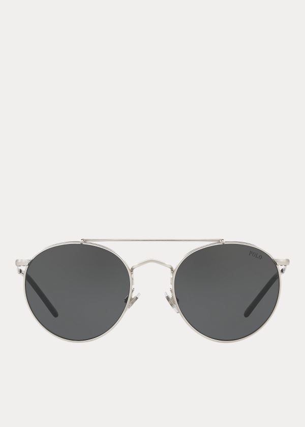 Okulary Przeciwsłoneczne Ralph Lauren Double-Bridge Round Sunglasses Damskie Srebrne | PSPU8750