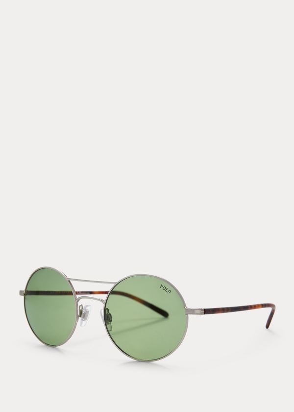 Okulary Przeciwsłoneczne Ralph Lauren Double-Bridge Round Sunglasses Damskie Srebrne | KMEL2635