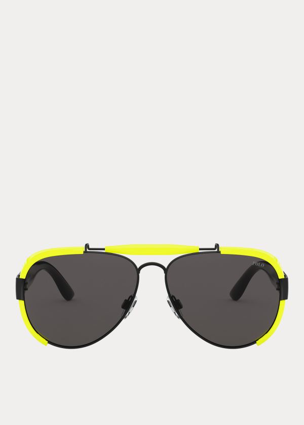 Okulary Przeciwsłoneczne Ralph Lauren Fluorescent Pilot Sunglasses Męskie Ciemny Szare | XJJQ2188