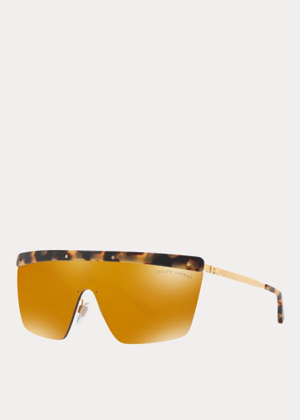 Okulary Przeciwsłoneczne Ralph Lauren RL Hinge Shield Sunglasses Damskie Panterka Złote | LVLX8997