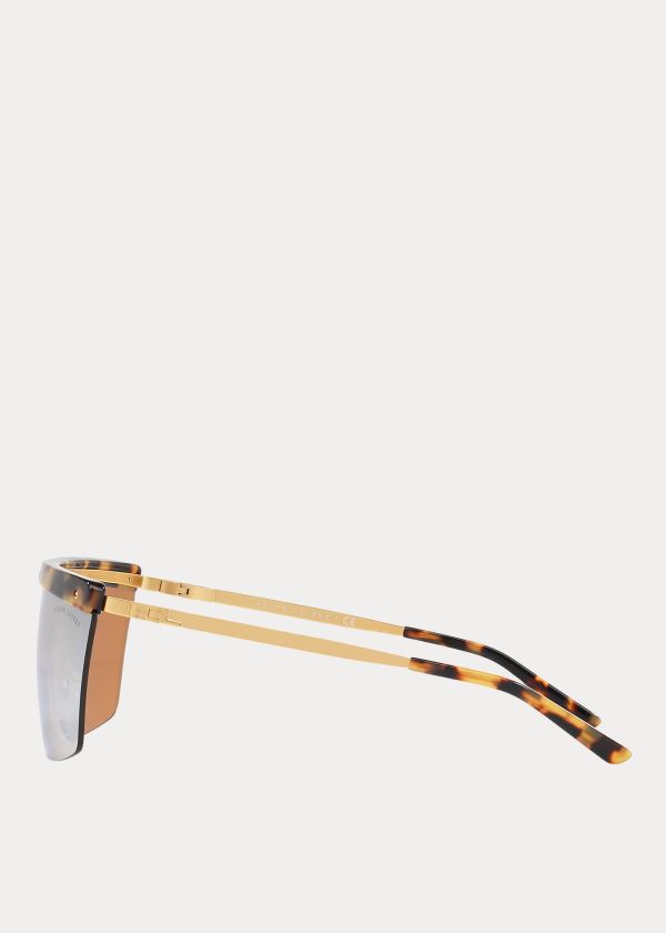 Okulary Przeciwsłoneczne Ralph Lauren RL Hinge Shield Sunglasses Damskie Panterka Złote | LVLX8997