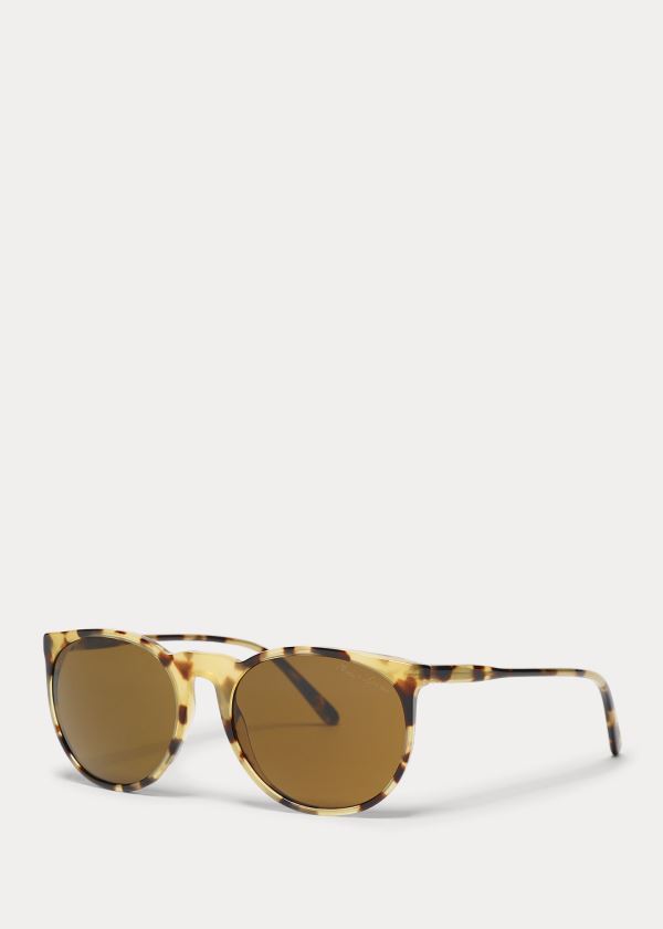 Okulary Przeciwsłoneczne Ralph Lauren Round Sunglasses Męskie Żółte Panterka | CBKU0188