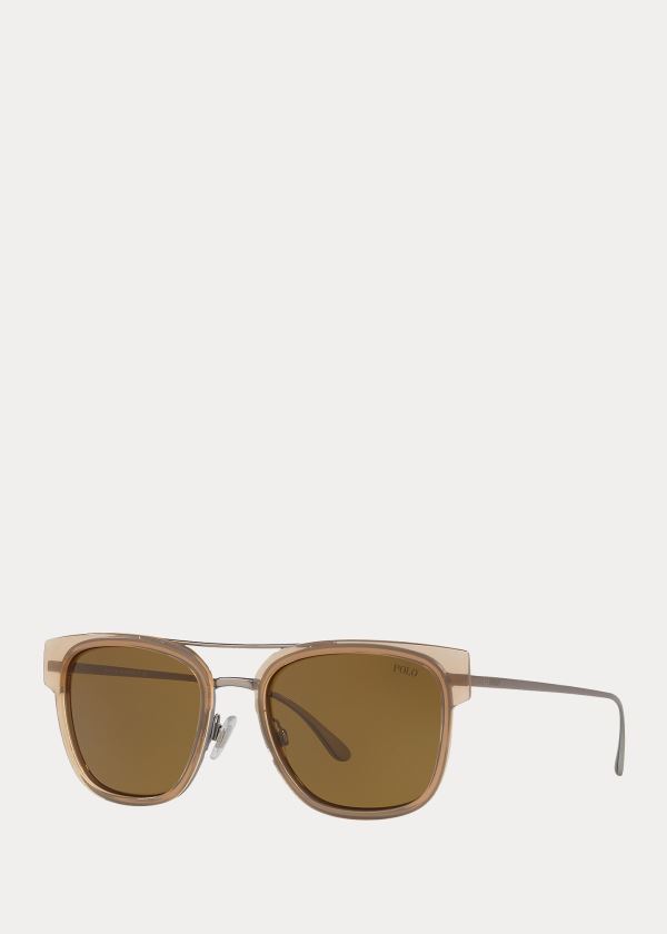 Okulary Przeciwsłoneczne Ralph Lauren Squared Sunglasses Męskie Beżowe | BACF4493