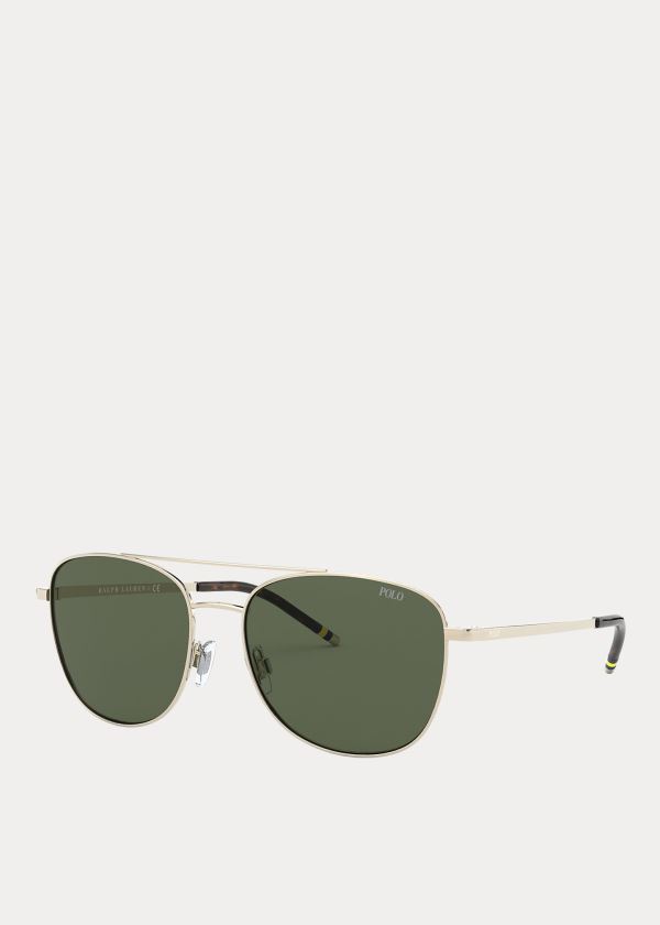 Okulary Przeciwsłoneczne Ralph Lauren Striped Rectangular Sunglasses Męskie Zielone | YABK2740