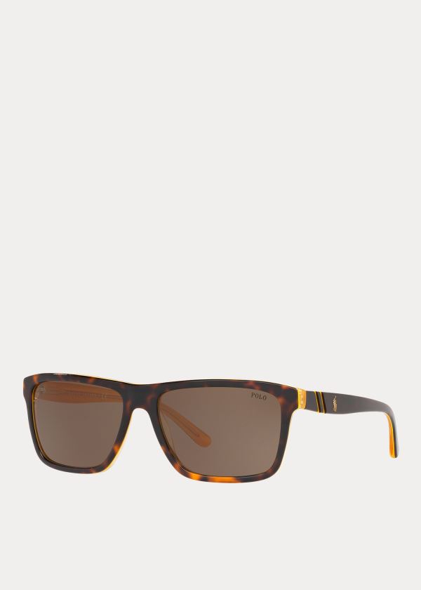 Okulary Przeciwsłoneczne Ralph Lauren Striped Rectangular Sunglasses Męskie Żółte | LJRA8849