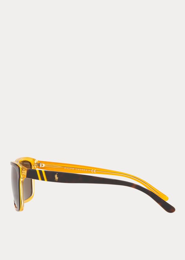 Okulary Przeciwsłoneczne Ralph Lauren Striped Rectangular Sunglasses Męskie Żółte | LJRA8849