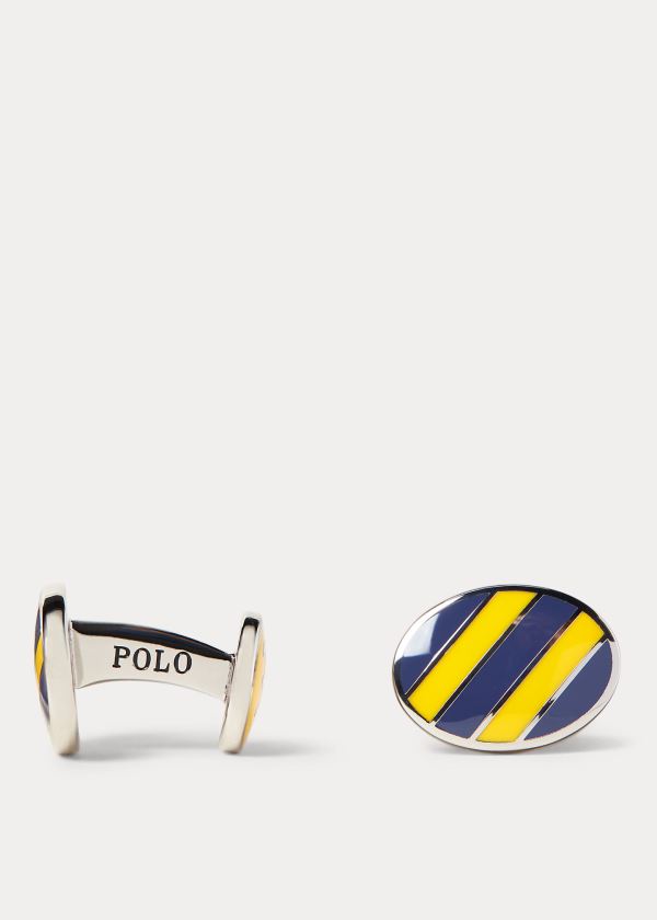 Others Ralph Lauren Striped Enamel Cuff Links Męskie Granatowe Żółte | SSBN4015