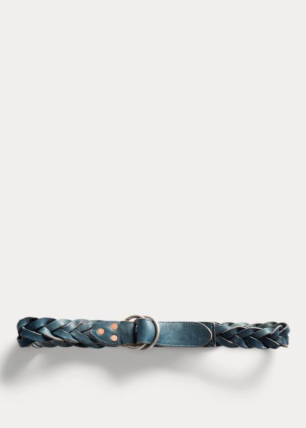 Paski Ralph Lauren Braided Indigo Leather Belt Męskie Indygo Srebrne | ZAZQ6013