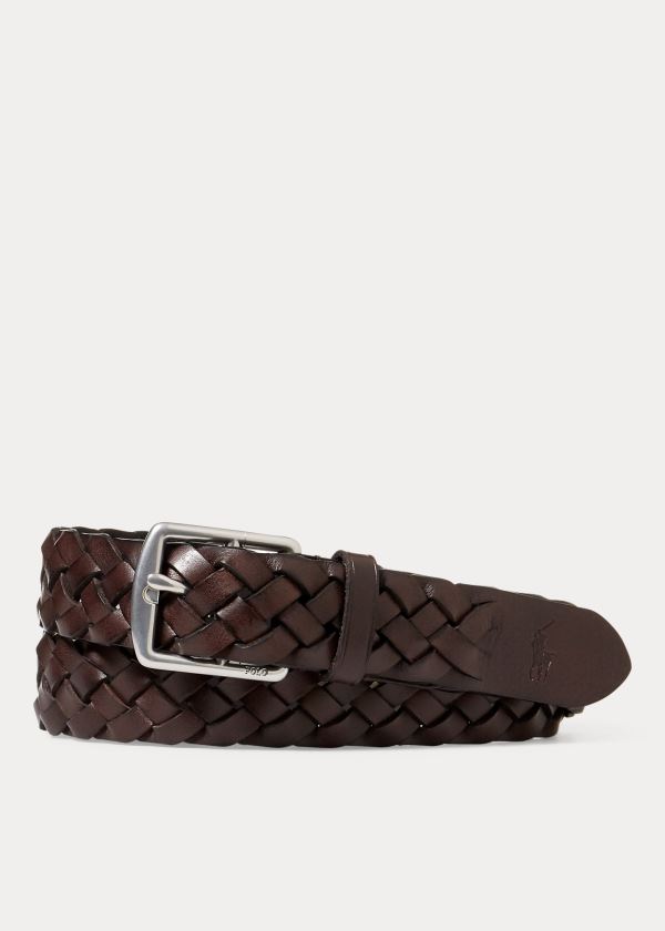 Paski Ralph Lauren Braided Leather Belt Męskie Ciemny Brązowe | ZALX3766