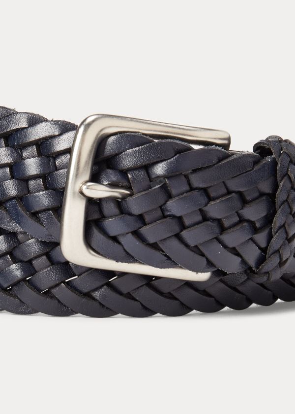 Paski Ralph Lauren Braided Leather Belt Męskie Granatowe | UIFJ0887