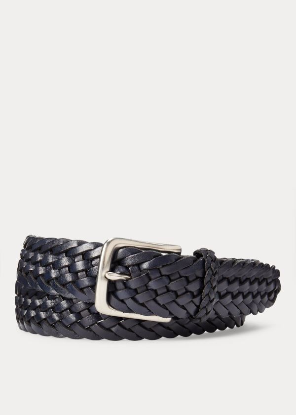 Paski Ralph Lauren Braided Leather Belt Męskie Granatowe | UIFJ0887