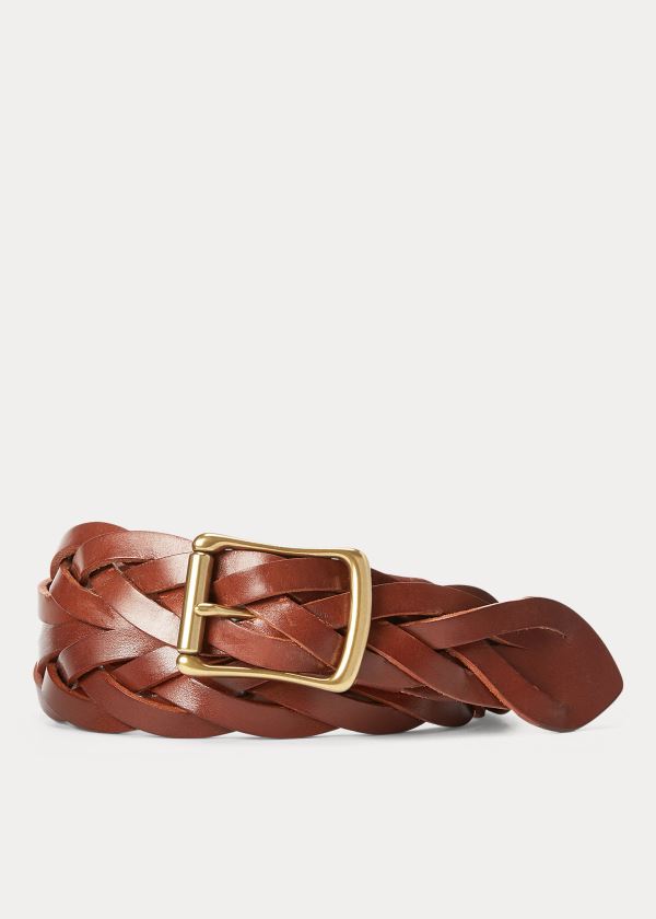 Paski Ralph Lauren Braided Leather Belt Męskie Brązowe | XGEB5092