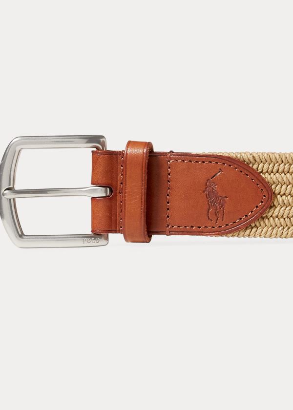 Paski Ralph Lauren Braided Stretch Cotton Belt Męskie Brązowe | IUHZ7259