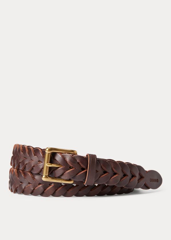 Paski Ralph Lauren Braided Vachetta Leather Belt Męskie Ciemny Brązowe | TJPB8642