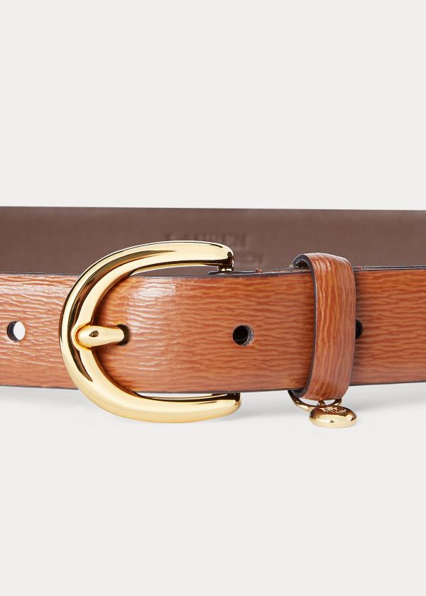 Paski Ralph Lauren Charm Saffiano Leather Belt Damskie Brązowe | URUJ4753