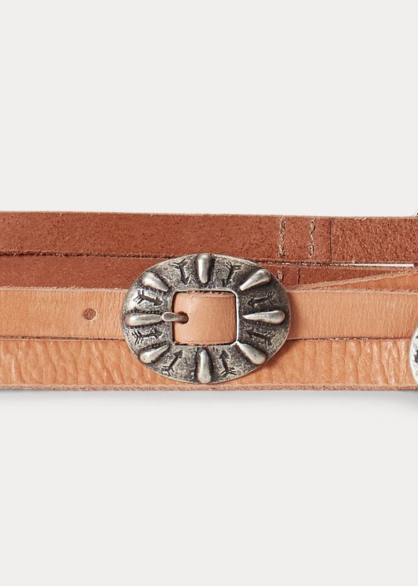 Paski Ralph Lauren Concho Leather Wrap Belt Damskie Brązowe Srebrne | ZKDD9639