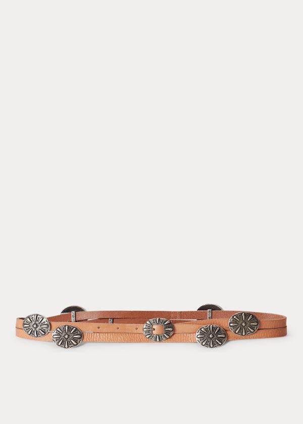 Paski Ralph Lauren Concho Leather Wrap Belt Damskie Brązowe Srebrne | ZKDD9639