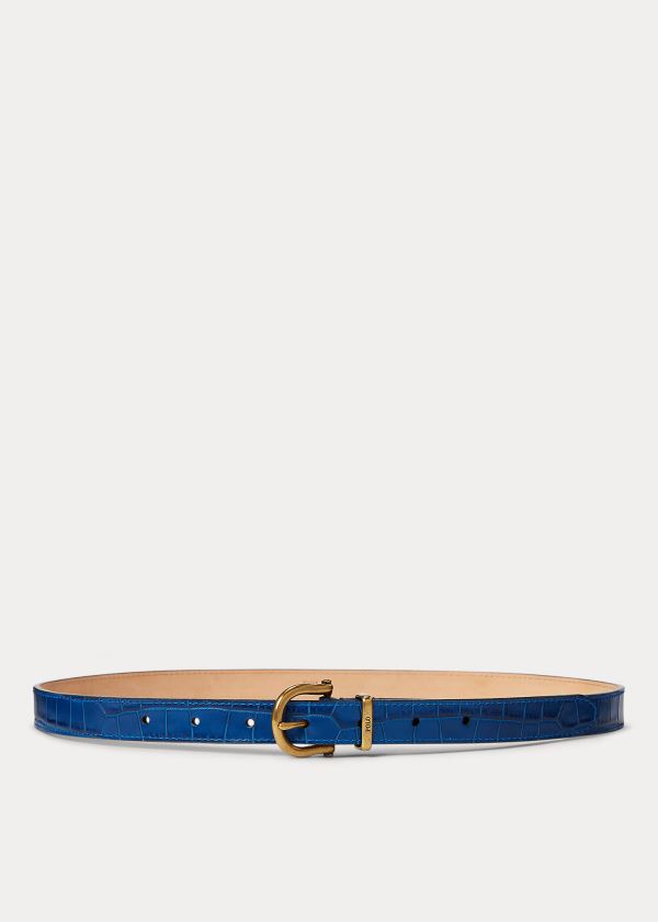 Paski Ralph Lauren Crocodile-Stamped Leather Belt Damskie Królewski Niebieski Niebieskie | IQID1006