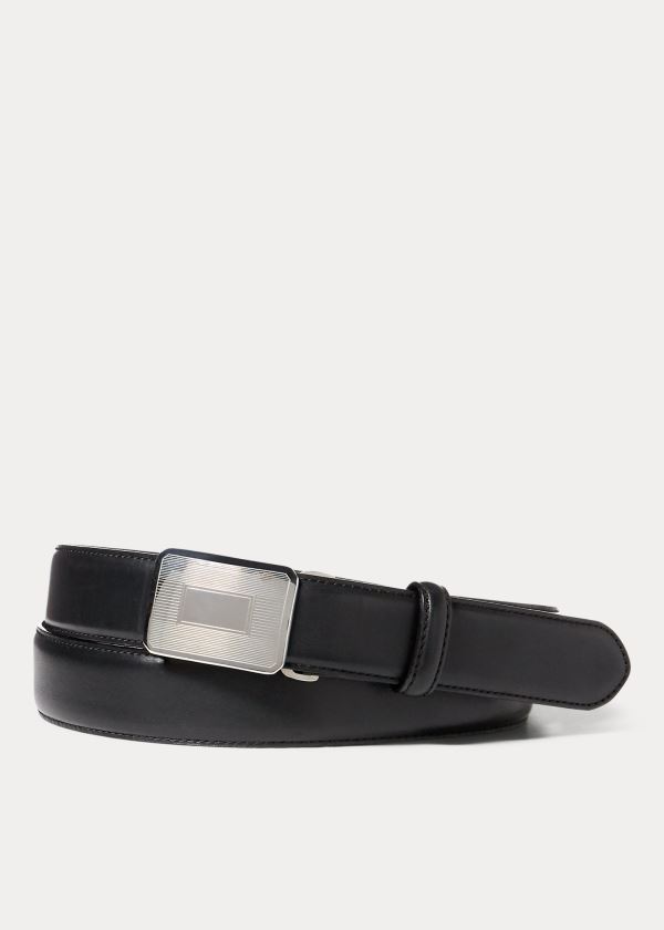 Paski Ralph Lauren Engine-Turned Leather Belt Męskie Czarne | KIRW4289