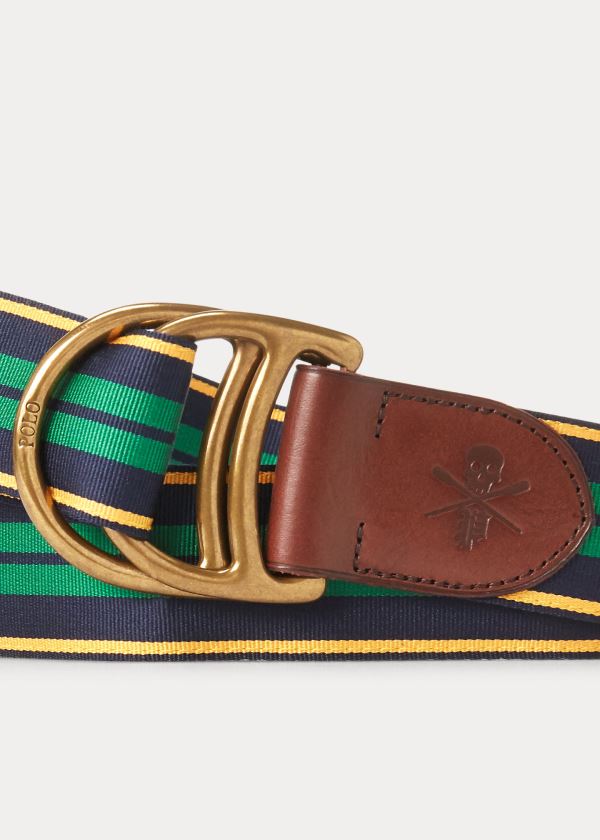 Paski Ralph Lauren Equestrian Grosgrain Belt Męskie Granatowe Żółte Złote Zielone | GHGR5756