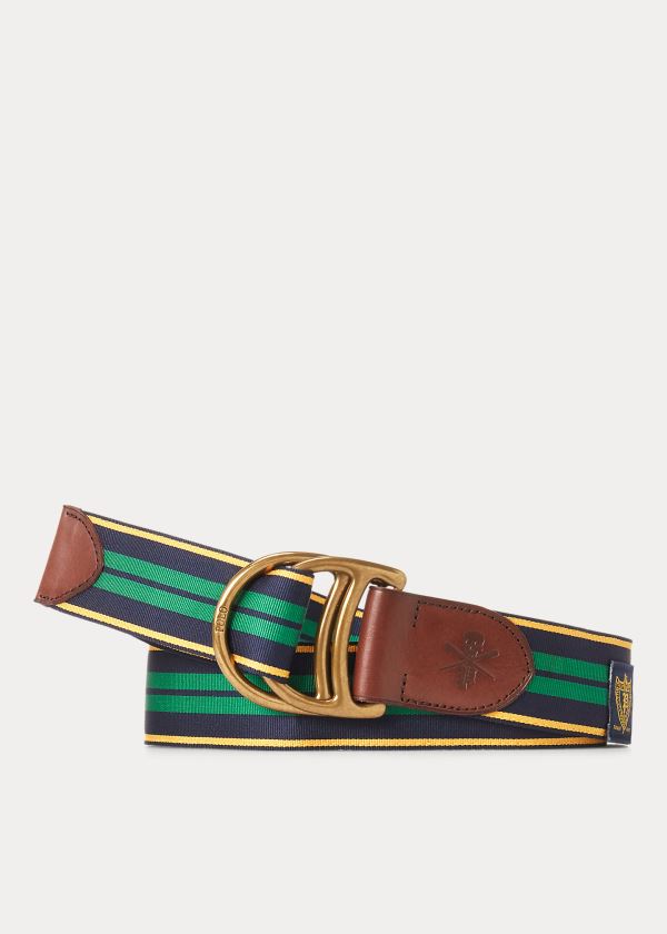 Paski Ralph Lauren Equestrian Grosgrain Belt Męskie Granatowe Żółte Złote Zielone | GHGR5756