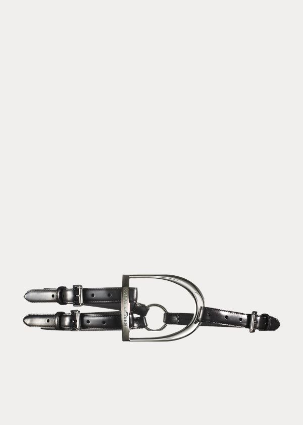 Paski Ralph Lauren Equestrian Tri-Strap Calf Belt Damskie Czarne | YQKQ3197