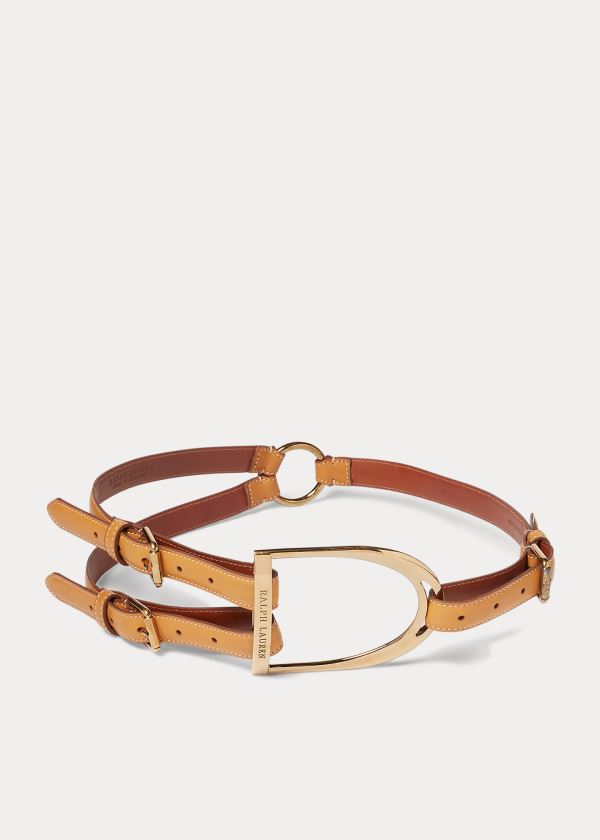 Paski Ralph Lauren Equestrian Tri-Strap Calf Belt Damskie Brązowe | HZAN3838