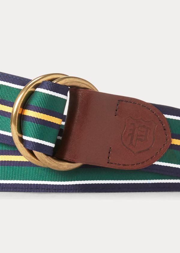 Paski Ralph Lauren Grosgrain O-Ring Belt Męskie Granatowe Białe Zielone Złote | UJAI9279