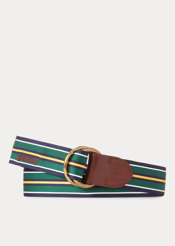 Paski Ralph Lauren Grosgrain O-Ring Belt Męskie Granatowe Białe Zielone Złote | UJAI9279